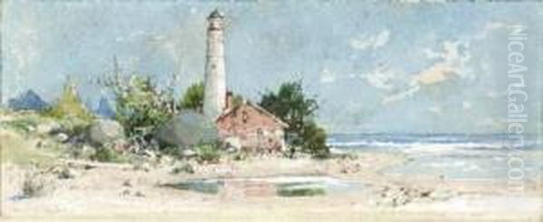 Lighthouse On Shore Oil Painting by William Louis Ii Sonntag