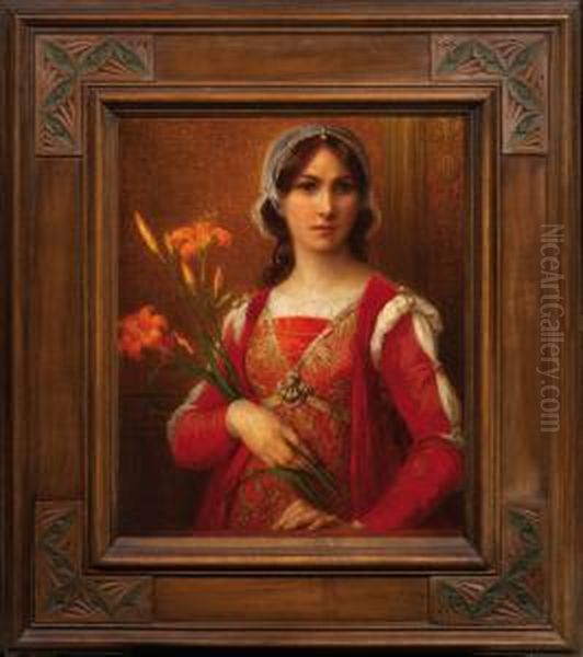 Portrait De Jeune Femme Aux Lilas Oil Painting by Elisabeth Sonrel