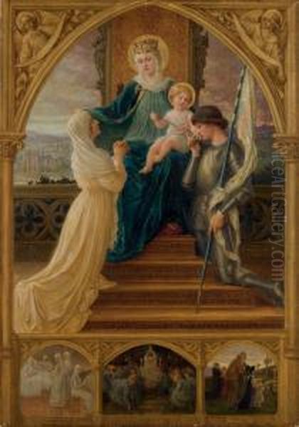 Vierge A L'enfant, Entre Sainte Genevieve Et Jeanne D'arc Oil Painting by Elisabeth Sonrel