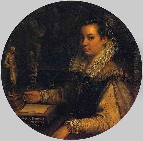 Self-Portrait in a Tondo Oil Painting by Lavinia Fontana