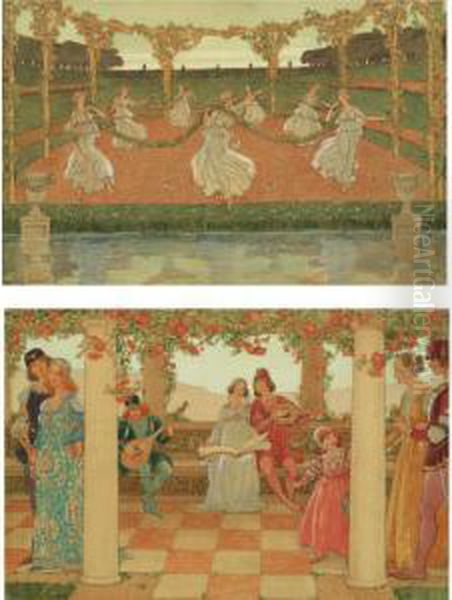 Summer's Joys: A Pair Of Watercolors Oil Painting by Elisabeth Sonrel