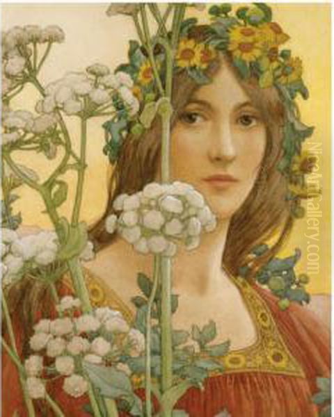 Our Lady Of The Cow Parsley Oil Painting by Elisabeth Sonrel