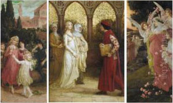 Scenes From Dante Alighieris La Vita Nuova Oil Painting by Elisabeth Sonrel