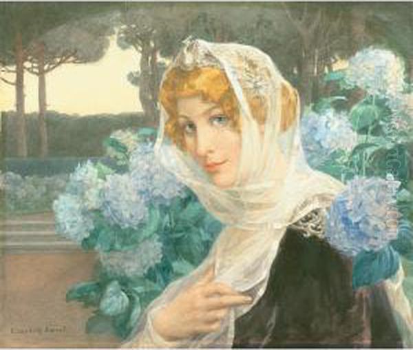 Jeune Femme Aux Hortensias Oil Painting by Elisabeth Sonrel