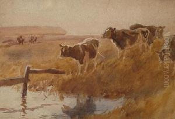 Cows By A River. Oil Painting by George Soper