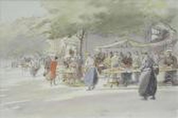 A French Streetmarket Oil Painting by George Soper