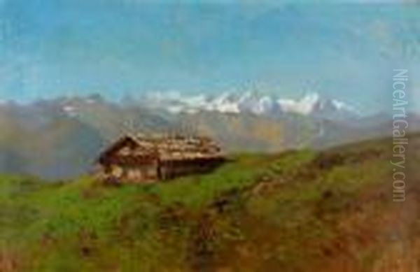 Sommerliche Alp Mit Fernblick. Oil Painting by Eugene Etienne Sordet