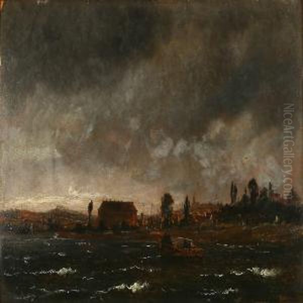 Sonderburg By Night Oil Painting by C. F. Sorensen