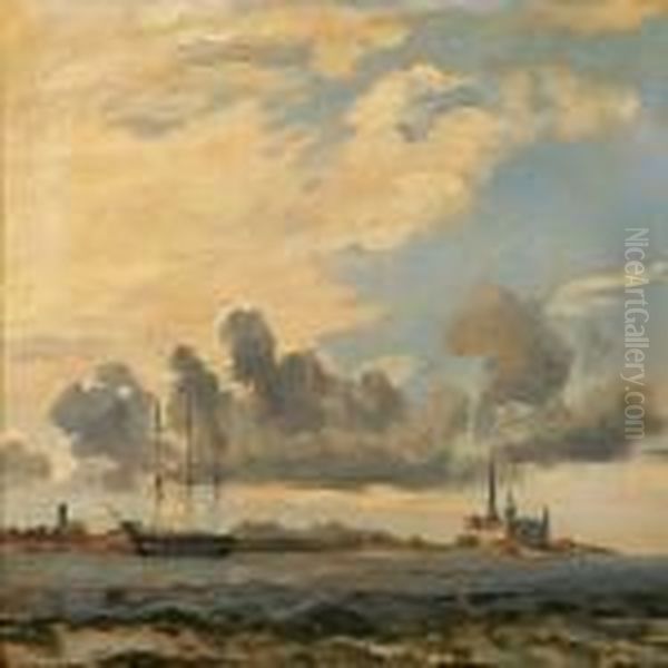 Coastal Scene With A Saling Ships Near Elsinor Castle Oil Painting by C. F. Sorensen