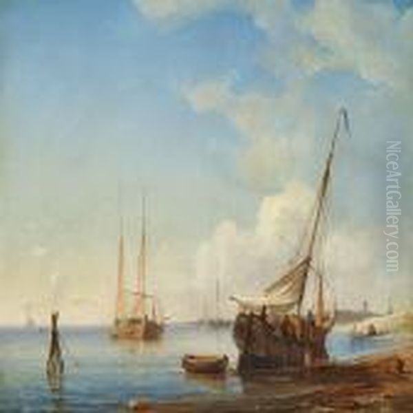 View Of The Dutch Coast With A Cof On The Beach Oil Painting by C. F. Sorensen