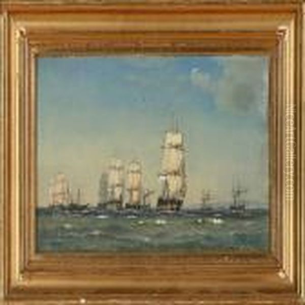 Marine Med Fregatter Oil Painting by C. F. Sorensen