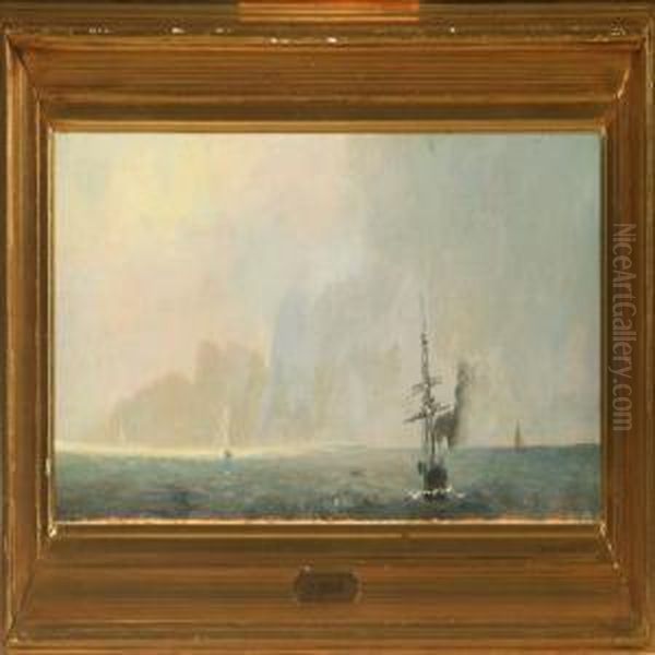 Seascape With Sailingship And Motor Boat Oil Painting by C. F. Sorensen