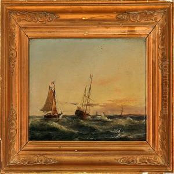 French Sailing Shipsin The Sunset Oil Painting by C. F. Sorensen