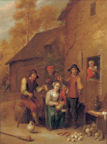 A Woman Plucking A Duck With Peasants Drinking And Smoking Oil Painting by Hendrick Maertensz. Sorch (see Sorgh)