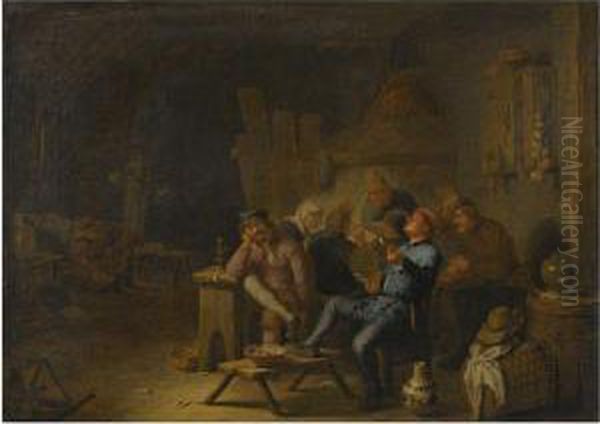 A Barn Interior With A Group Of Peasants Oil Painting by Hendrick Maertensz. Sorch (see Sorgh)