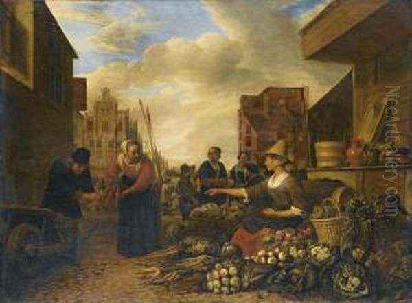 A Vegetable Market Oil Painting by Hendrick Maertensz. Sorch (see Sorgh)