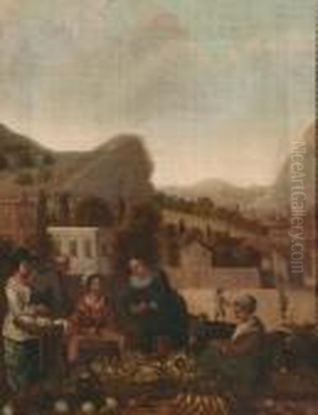 Village Scene With Figures Oil Painting by Hendrick Maertensz. Sorch (see Sorgh)