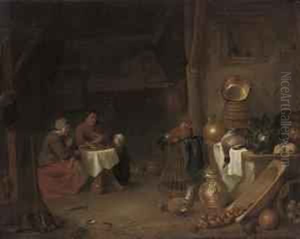 A Kitchen Interior With A Family Seated At A Table Oil Painting by Hendrick Maertensz. Sorch (see Sorgh)