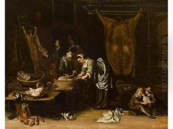 L'interieur De La Boucherie Oil Painting by Hendrick Maertensz. Sorch (see Sorgh)