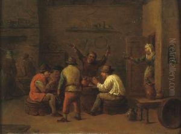 Boors Drinking And Smoking In A Tavern Oil Painting by Hendrick Maertensz. Sorch (see Sorgh)