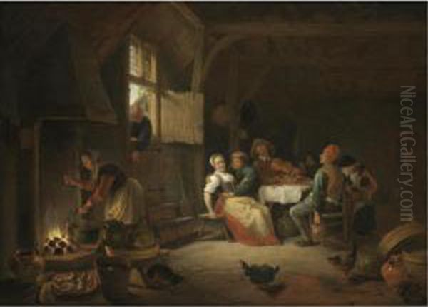 Peasants Merrymaking In A Cottage Interior Oil Painting by Hendrick Maertensz. Sorch (see Sorgh)