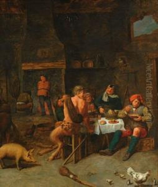 The Satyr And The Farmer Oil Painting by Hendrick Maertensz. Sorch (see Sorgh)