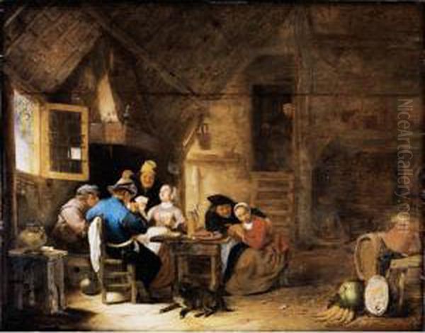 An Interior With Peasants Playing Cards Oil Painting by Hendrick Maertensz. Sorch (see Sorgh)