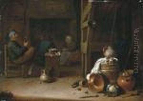 The Interior Of An Inn With Peasants Drinking And Conversing Beforea Fire Oil Painting by Hendrick Maertensz. Sorch (see Sorgh)