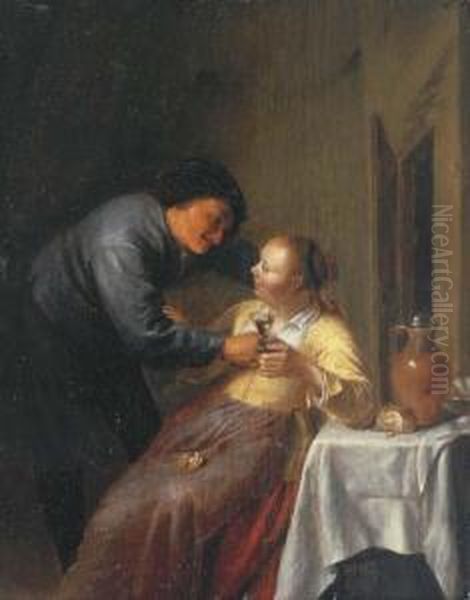 A Peasant Couple In An Interior Oil Painting by Hendrick Maertensz. Sorch (see Sorgh)