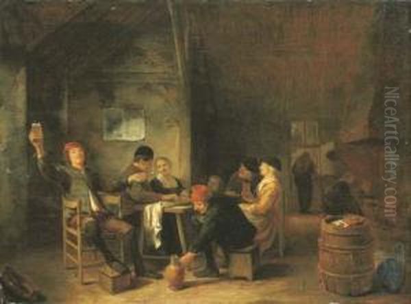 Peasants Merrymaking In A Tavern Oil Painting by Hendrick Maertensz. Sorch (see Sorgh)