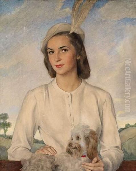 Portrait Of Lady With Terrier Oil Painting by Savely Sawelij Sorin /