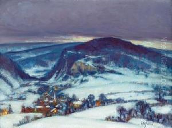 A Winter Evening In The Valley Oil Painting by George William Sotter