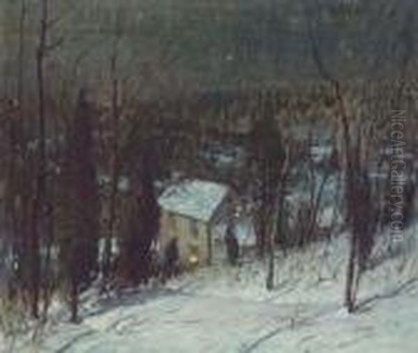 Farmhouse In Winter Oil Painting by George William Sotter