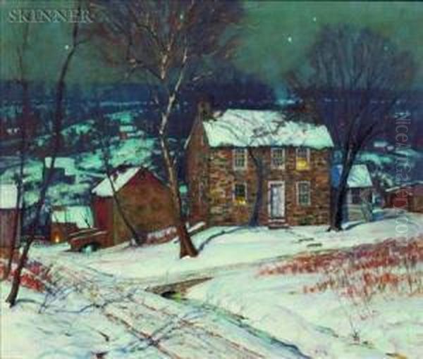 Winter Nocturne Oil Painting by George William Sotter