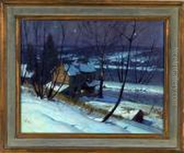 Bucks County, Nocturnal Winter Landscape Oil Painting by George William Sotter