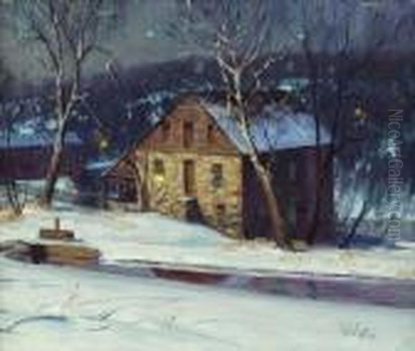 A Winter's Night By The Delaware Canal Oil Painting by George William Sotter