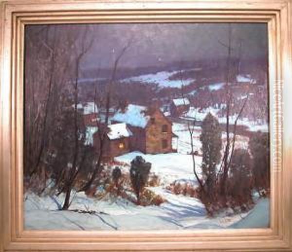 Nocturnal Winter Landscape With Stone Farmhouse by George William Sotter