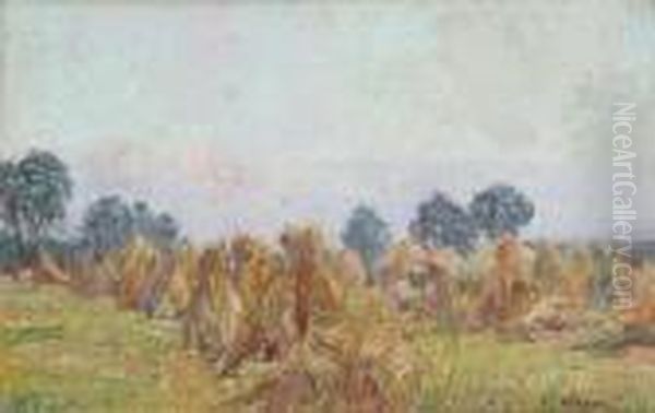 Landscape With Haystacks Oil Painting by Octaaf Soudan