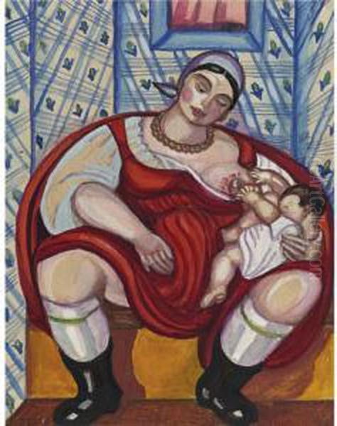 Motherhood Oil Painting by Serge Iurevich Soudeikine