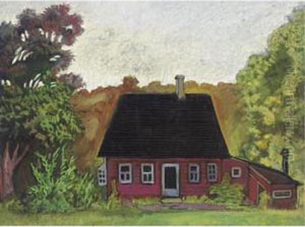 Red House Oil Painting by Serge Iurevich Soudeikine