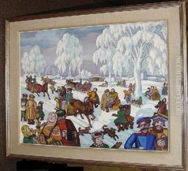 Winter Scene Oil Painting by Serge Iurevich Soudeikine