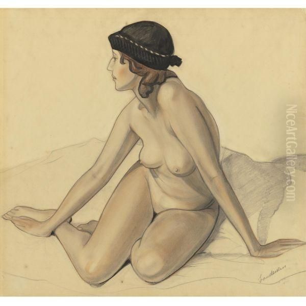 Nude In A Black Hat Oil Painting by Sergei Yurievich Soudeikine