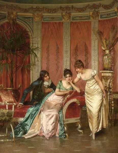 Elegantly Dressed Figures In A French Empire Parlorsetting Oil Painting by Frederic Soulacroix