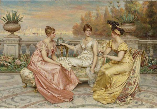 Tea On The Terrace Oil Painting by Frederic Soulacroix