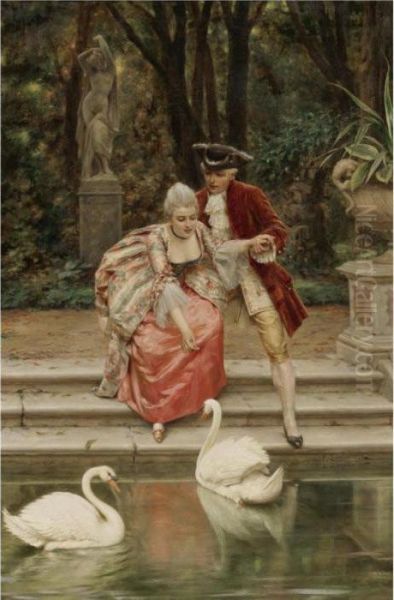 Feeding The Swans Oil Painting by Frederic Soulacroix