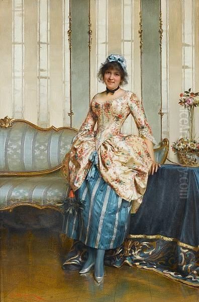 An Elegant Maid Oil Painting by Frederic Soulacroix