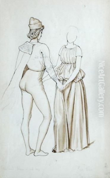 A Study Of Medievalcostume Figures Oil Painting by Joseph Edward Southall