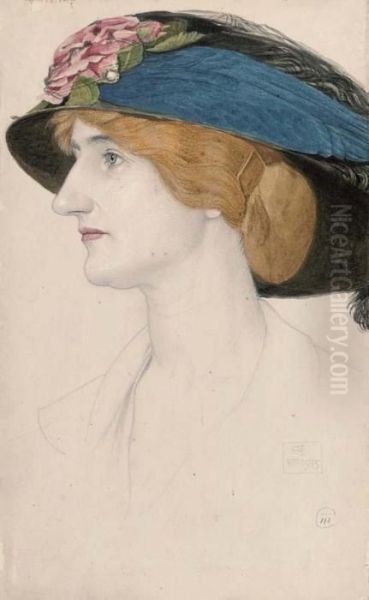 The Blue Feathered Hat Oil Painting by Joseph Edward Southall