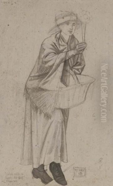 A Study For The Flower Seller In The Fresco Oil Painting by Joseph Edward Southall