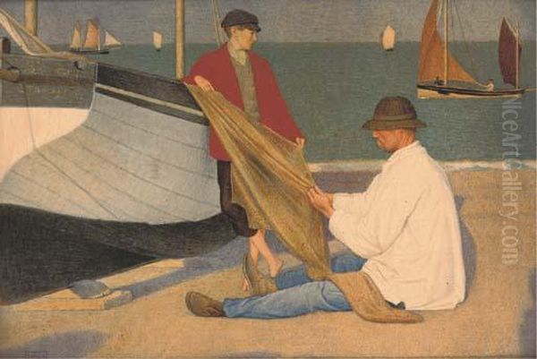 Mending The Net Oil Painting by Joseph Edward Southall